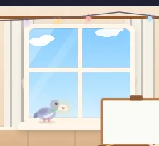 Chú bồ câu ngậm lá thư đậu trên bậu cửa sổ