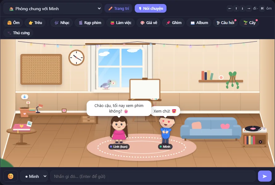 Hai nhân vật với bong bóng tin nhắn