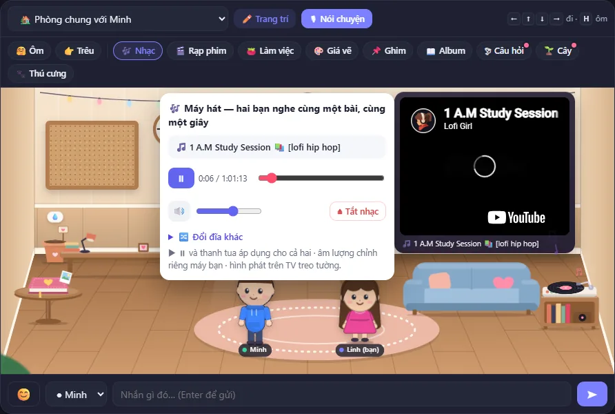 Bảng điều khiển máy hát và TV đang phát nhạc