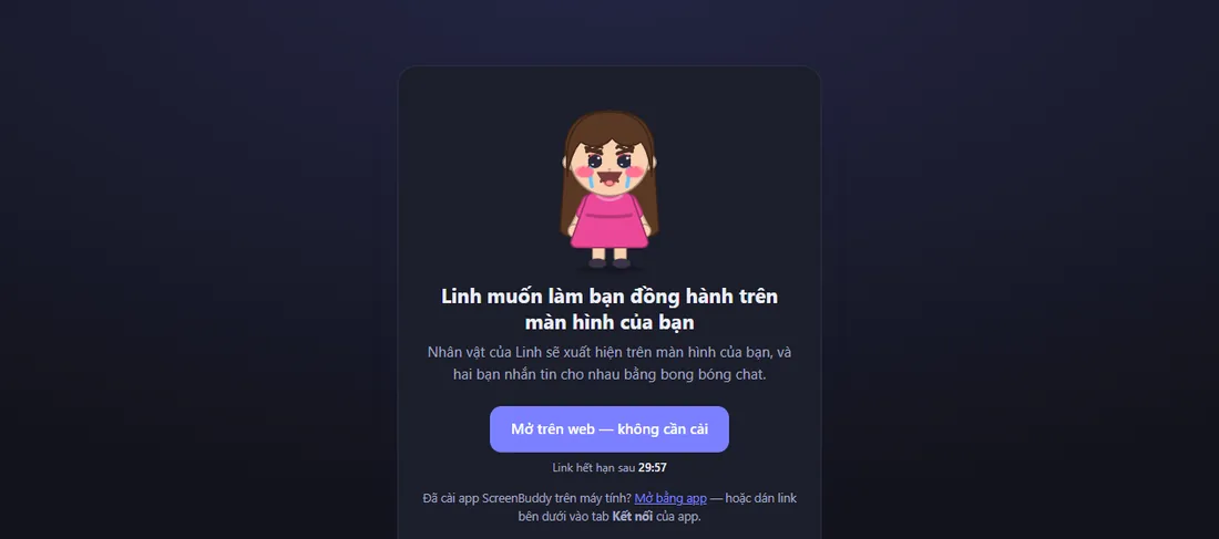 Trang lời mời: bấm Mở trên web